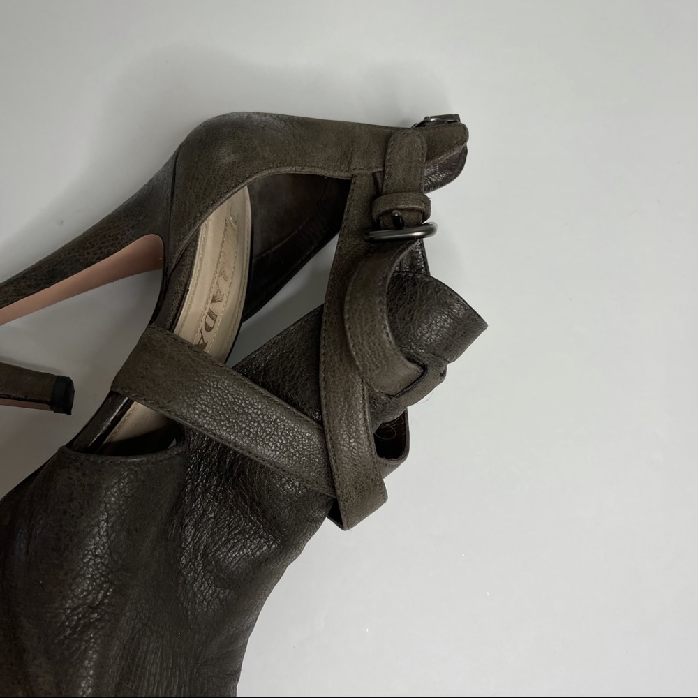 Prada Brown Suede Leather Cutout Peep-toe Stiletto Heels Platform Sz 37 Italy - Picture 12 of 14